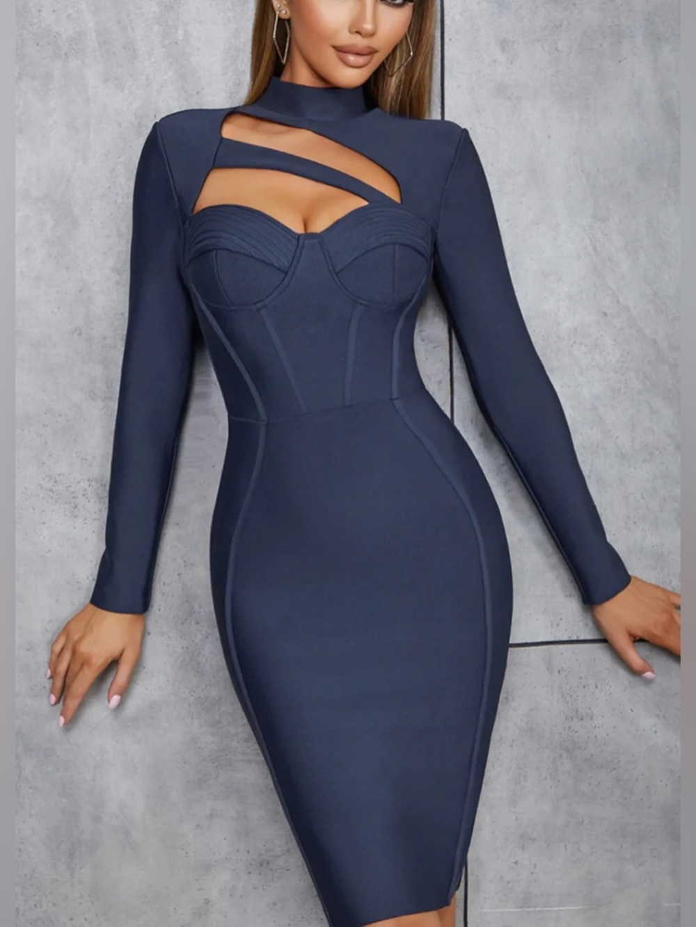 Bodycon Sexy Hollow Out Dress Bodycon Slim Long Sleeve Party Cocktail Clubwear
